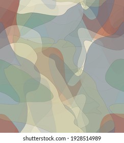 Abstracto acuarela patrón vectorial sin costura. Las formas onduladas transparentes aleatorias crean textura de dolor artístico. Fondo multicolor pastel con colores orgánicos naturales de tierra. Papel de pared universal.