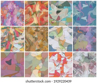 Abstract watercolor seamless vector pattern set. Random transparent wavy shapes create artistic pain texture. Pastel colored background with organic natural earthy colors. Universal wallpaper art kit.