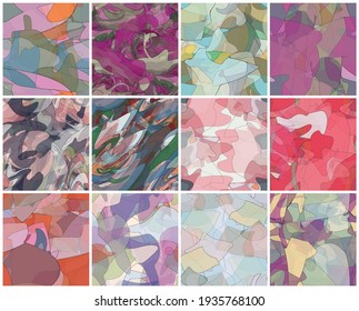 Abstrakte Aquarellfarbe nahtlose Vektormuster Set. Random durchsichtige Formen erzeugen künstlerische Schmerzgefühle. Pastellfarbener Hintergrund mit natürlichen Erdfarben aus biologischem Anbau. Universelles Tapete-Kunstkit.