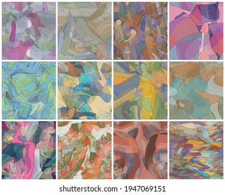 Abstract watercolor seamless vector pattern set. Random transparent wavy shapes create artistic pain texture. Pastel colored background with organic natural earthy colors. Universal wallpaper art kit.