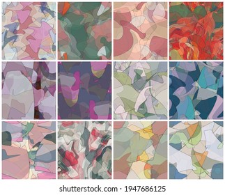 Abstract watercolor seamless vector pattern set. Random transparent wavy shapes create artistic pain texture. Pastel colored background with organic natural earthy colors. Universal wallpaper art kit.