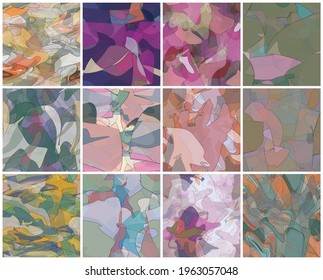 Abstract watercolor seamless vector pattern set. Random transparent wavy shapes create artistic pain texture. Pastel colored background with organic natural earthy colors. Universal wallpaper art kit.