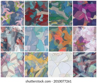 Abstract watercolor seamless vector pattern set. Random transparent wavy shapes create artistic pain texture. Pastel colored background with organic natural earthy colors. Universal wallpaper art kit.