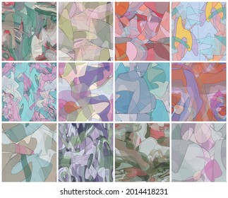 Abstract watercolor seamless vector pattern set. Random transparent wavy shapes create artistic pain texture. Pastel colored background with organic natural earthy colors. Universal wallpaper art kit.