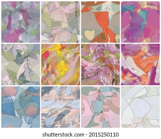 Abstract watercolor seamless vector pattern set. Random transparent wavy shapes create artistic pain texture. Pastel colored background with organic natural earthy colors. Universal wallpaper art kit.