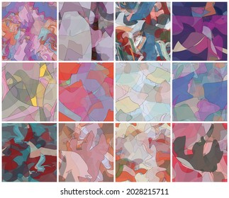 Resumen de la acuarela conjunto de patrones vectoriales sin costura. Las formas onduladas transparentes aleatorias crean textura de dolor artístico. Fondo color pastel con colores orgánicos naturales de tierra. Kit de arte de papel pintado universal.
