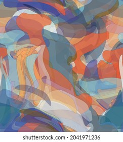 Abstract watercolor seamless vector pattern. Random transparent wavy shapes create artistic pain texture. Pastel multicolored background with organic natural earthy colors. Universal wallpaper.