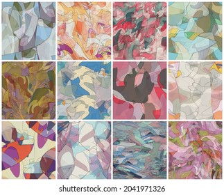 Abstract watercolor seamless vector pattern set. Random transparent wavy shapes create artistic pain texture. Pastel colored background with organic natural earthy colors. Universal wallpaper art kit.