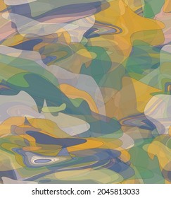 Abstracto acuarela patrón vectorial sin costura. Las formas onduladas transparentes aleatorias crean textura de dolor artístico. Fondo multicolor pastel con colores orgánicos naturales de tierra. Papel de pared universal.