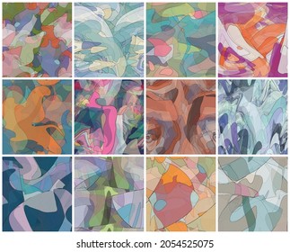 Abstract watercolor seamless vector pattern set. Random transparent wavy shapes create artistic pain texture. Pastel colored background with organic natural earthy colors. Universal wallpaper art kit.