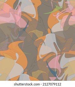 Abstract watercolor seamless vector pattern. Random transparent wavy shapes create artistic pain texture. Pastel multicolored background with organic natural earthy colors. Universal wallpaper.