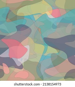 Abstract watercolor seamless vector pattern. Random transparent wavy shapes create artistic pain texture. Pastel multicolored background with organic natural earthy colors. Universal wallpaper.