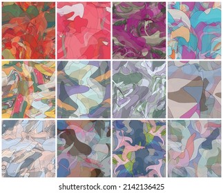 Abstract watercolor seamless vector pattern set. Random transparent wavy shapes create artistic pain texture. Pastel colored background with organic natural earthy colors. Universal wallpaper art kit.