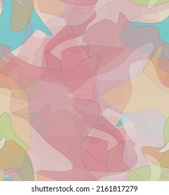 Abstracto acuarela patrón vectorial sin costura. Las formas onduladas transparentes aleatorias crean textura de dolor artístico. Fondo multicolor pastel con colores orgánicos naturales de tierra. Papel de pared universal.