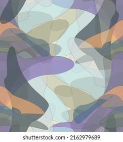Abstract watercolor seamless vector pattern. Random transparent wavy shapes create artistic pain texture. Pastel multicolored background with organic natural earthy colors. Universal wallpaper.