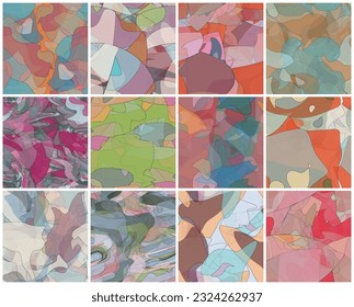 Abstract watercolor seamless vector pattern set. Random transparent wavy shapes create artistic pain texture. Pastel colored background with organic natural earthy colors. Universal wallpaper art kit.