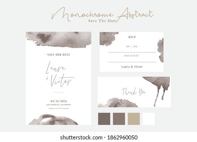 Abstract Watercolor Set Wedding Invitation and Save The Date