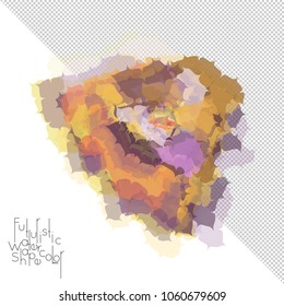 Abstract watercolor shape isolated on white background with transparent grid. Delicate colorful transparent overlaps create paint blot.