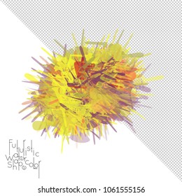 Abstract watercolor shape isolated on white background with transparent grid. Delicate colorful transparent overlaps create paint blot.