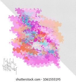 Abstract watercolor shape isolated on white background with transparent grid. Delicate colorful transparent overlaps create paint blot.