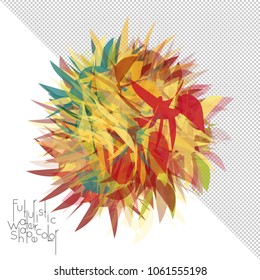 Abstract watercolor shape isolated on white background with transparent grid. Delicate colorful transparent overlaps create paint blot.