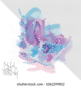 Abstract watercolor shape isolated on white background with transparent grid. Delicate colorful transparent overlaps create paint blot.