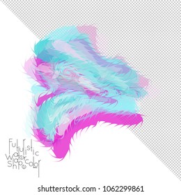 Abstract watercolor shape isolated on white background with transparent grid. Delicate colorful transparent overlaps create paint blot.