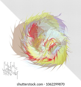 Abstract watercolor shape isolated on white background with transparent grid. Delicate colorful transparent overlaps create paint blot.