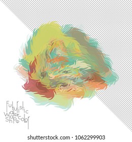 Abstract watercolor shape isolated on white background with transparent grid. Delicate colorful transparent overlaps create paint blot.