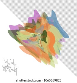 Abstract watercolor shape isolated on white background with transparent grid. Delicate colorful transparent overlaps create paint blot.