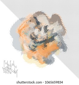 Abstract watercolor shape isolated on white background with transparent grid. Delicate colorful transparent overlaps create paint blot.
