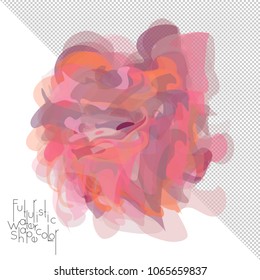 Abstract watercolor shape isolated on white background with transparent grid. Delicate colorful transparent overlaps create paint blot.