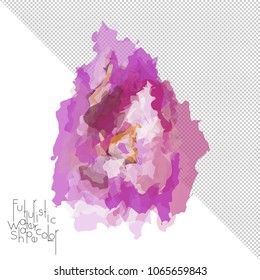 Abstract watercolor shape isolated on white background with transparent grid. Delicate colorful transparent overlaps create paint blot.
