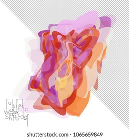 Abstract watercolor shape isolated on white background with transparent grid. Delicate colorful transparent overlaps create paint blot.