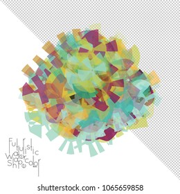 Abstract watercolor shape isolated on white background with transparent grid. Delicate colorful transparent overlaps create paint blot.
