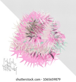 Abstract watercolor shape isolated on white background with transparent grid. Delicate colorful transparent overlaps create paint blot.