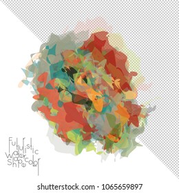 Abstract watercolor shape isolated on white background with transparent grid. Delicate colorful transparent overlaps create paint blot.