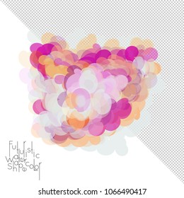 Abstract watercolor shape isolated on white background with transparent grid. Delicate colorful transparent overlaps create paint blot.
