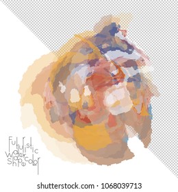 Abstract watercolor shape isolated on white background with transparent grid. Delicate colorful transparent overlaps create paint blot.