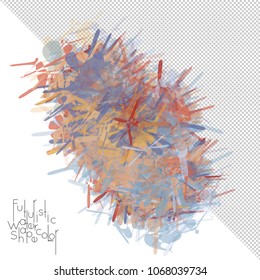 Abstract watercolor shape isolated on white background with transparent grid. Delicate colorful transparent overlaps create paint blot.