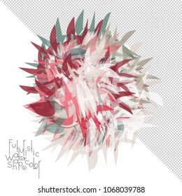 Abstract watercolor shape isolated on white background with transparent grid. Delicate colorful transparent overlaps create paint blot.