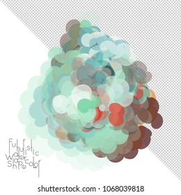 Abstract watercolor shape isolated on white background with transparent grid. Delicate colorful transparent overlaps create paint blot.