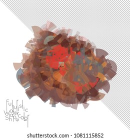 Abstract watercolor shape isolated on white background with transparent grid. Delicate colorful transparent overlaps create paint blot.