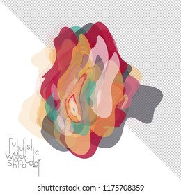 Abstract watercolor shape isolated on white background with transparent grid. Delicate colorful transparent overlaps create paint blot.