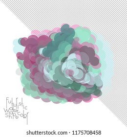 Abstract watercolor shape isolated on white background with transparent grid. Delicate colorful transparent overlaps create paint blot.