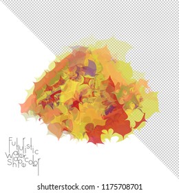 Abstract watercolor shape isolated on white background with transparent grid. Delicate colorful transparent overlaps create paint blot.