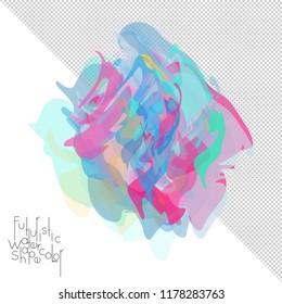 Abstract watercolor shape isolated on white background with transparent grid. Delicate colorful transparent overlaps create paint blot.