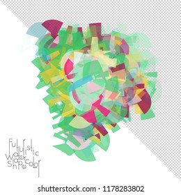 Abstract watercolor shape isolated on white background with transparent grid. Delicate colorful transparent overlaps create paint blot.