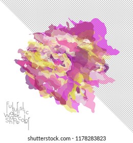 Abstract watercolor shape isolated on white background with transparent grid. Delicate colorful transparent overlaps create paint blot.