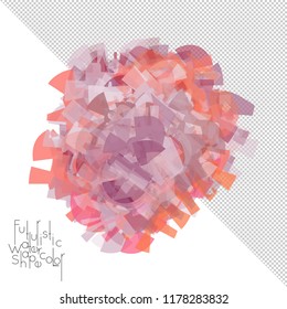 Abstract watercolor shape isolated on white background with transparent grid. Delicate colorful transparent overlaps create paint blot.